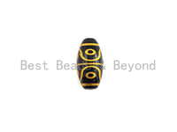 Natural Tibetan Agate Long Oval Shape Beads, Black Gold Dzi beads, Barrel Agate Beads, 10x20mm, sku#U591