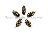 Natural Tibetan Agate Long Oval Shape Beads, Black Gold Dzi beads, Barrel Agate Beads, 10x20mm, sku#U591