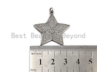 Rhidium CZ Micro Pave Five Star Pendant/Charm, Antique Silver Star Cubic Zirconia Pendant Charm, 31x32mm,sku#X120