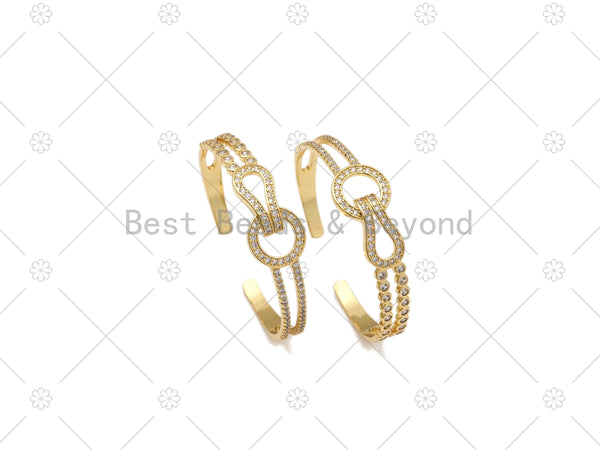 CZ Micropave Buckle Bangle Bracelet, 18K Gold Filled CZ Buckle Cuff Bracelet, Open Bracelet, Fashion Jewelry, Sku#LK487