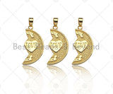 Love Heart On Cresent Moon Shape Pendant,18K Gold Charm, Necklace Bracelet Charm Pendant,16x30mm,Sku#FH164