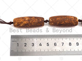 Natural Brown Agate Barrel Spacer Beads, Brown Yellow Agate Spacer Beads, Tibetan Dzi Beads, 14x40mm, Sku#U1033