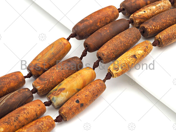 Natural Brown Agate Barrel Spacer Beads, Brown Yellow Agate Spacer Beads, Tibetan Dzi Beads, 14x40mm, Sku#U1033