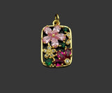 Colorful CZ Gold Flower On Rectangle Charm, Sku#LK336