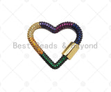 Rainbow Color CZ Gold Plated Heart Carabiner Clasp, Heart Clasp, Heart Carabiner, Chain Clasp, 30x27mm, Sku#K133