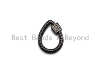 NEW Engraved Teardrop Shape Clasp, CZ Pave Clasp, Gold/Silver/Rose Gold/Gunmetal Carabiner Clasp, 17x23mm, sku#H206
