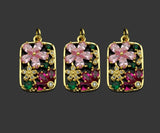 Colorful CZ Gold Flower On Rectangle Charm, Sku#LK336