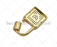 18K Gold Pink Heart Padlock Clasp, CZ Micro Pave Clasp, Gold Padlock Clasp, Fancy Pave Lock,14x27mm,sku#K147