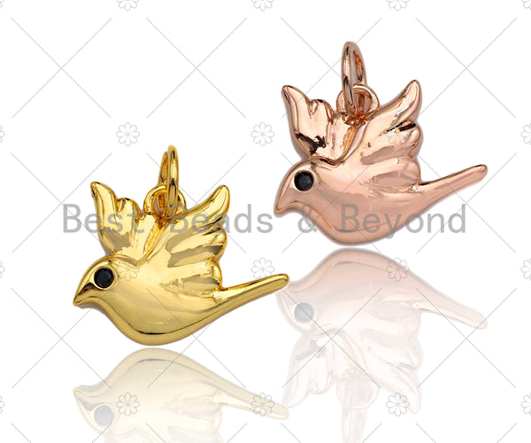 Peace Dove Bird Pendant/Charm, Dove Cubic Zirconia Pendant, Gold/Rose Gold/Silver Tone, 11x14mm, Sku#Y267
