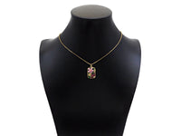 Colorful CZ Gold Flower On Rectangle Charm, Sku#LK336