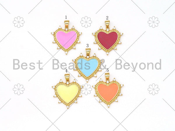 Enamel Colorful Heart with CZ Spike Pendant, Gold Filled Enamel Heart Charm,Enamel Jewelry Findings,25mm,Sku#LK422