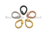 NEW Engraved Teardrop Shape Clasp, CZ Pave Clasp, Gold/Silver/Rose Gold/Gunmetal Carabiner Clasp, 17x23mm, sku#H206