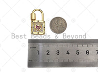 18K Gold Pink Heart Padlock Clasp, CZ Micro Pave Clasp, Gold Padlock Clasp, Fancy Pave Lock,14x27mm,sku#K147