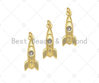 Gold Filled CZ Micro Pave Rocket Shape Pendant, 18K Gold Filled Rocket Charm, Necklace Bracelet Charm Pendant, 8x21mm, Sku#Y449