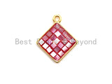 100% Natural Color HOT Pink Shell Diamond Shape Charm in Gold/Silver Finish,Fuchsia Pink Shell Pendant,Pink Shell Charm, 13x16mm,SKU#Z329