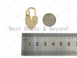 18K Gold Clear CZ Micro Pave Leaf Heart Fancy Lock Clasp, Heart Shape Clasp, Pave Lock, Gold Claps, 17x30mm,sku#K149