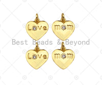 Love/Mom Word On Heart Shape Pendant18K Dainty Gold Medallion Charm, Necklace Bracelet Charm Pendant,11x11mm,Sku#JL33