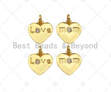 Love/Mom Word On Heart Shape Pendant18K Dainty Gold Medallion Charm, Necklace Bracelet Charm Pendant,11x11mm,Sku#JL33