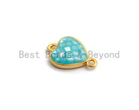 100% Natural Shell Aqua Blue Heart Shape Connector, Gold/Silver Plated, Natural Shell Beads, 10x14mm,SKU#Z275