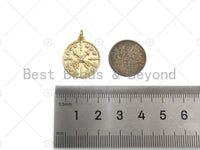 CZ Micro Pave Cross Arrows On Round Coin Pendant/Charm,Cubic Zirconia Charm, Necklace Bracelet Charm Pendant,18x20mm, Sku#L413