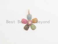 28mm CZ Rainbow Color Micro Pave Daisy Flower Pendant,Cubic Zirconia Paved Flower Charm Gold,Silver, Rose Gold,Gunmetal plated,sku#F489