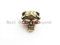 Antique Ogrish Red Eye Skull Bead, CZ Pave Skull Spacer Beads, Men's Bracelet Beads, Skull Mask Charm, 10x11mm, 1pc, sku#Y138