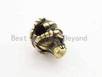 Antique Ogrish Red Eye Skull Bead, CZ Pave Skull Spacer Beads, Men's Bracelet Beads, Skull Mask Charm, 10x11mm, 1pc, sku#Y138