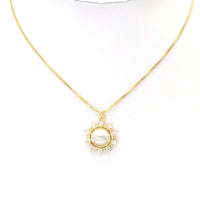 Clear CZ Gold Pearl Flower Charm, Sku#LK817