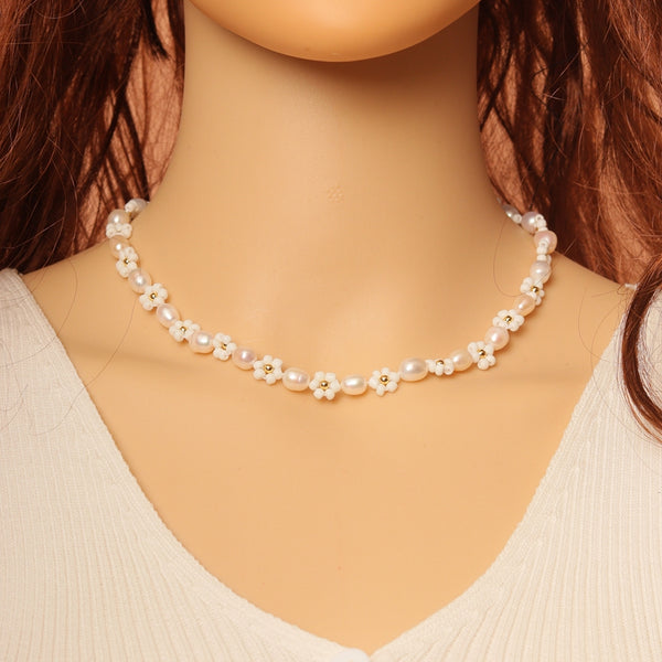 White Pink Pearl Flower Necklace,sku#EF281