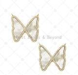 CZ Mother of Pearl Butterfly Charm, Sku#LK576