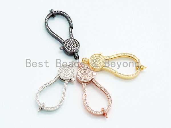 CZ Clear Micro Pave Jumbo Lobster Claw Clasp, Mega Jumping Ring Clasp Charm, Gold Rose Gold Black, 56x23mm,sku#H40