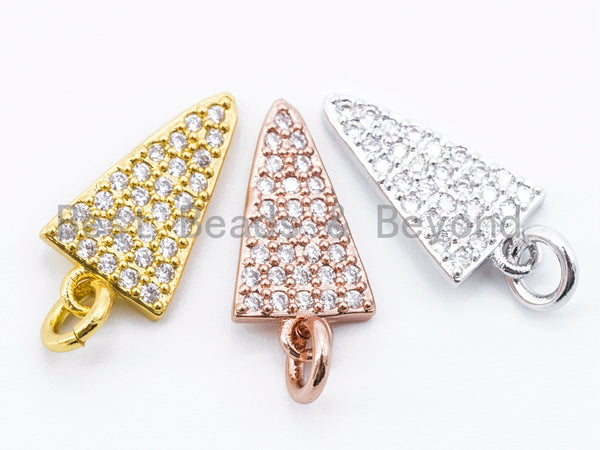 White CZ Micro Pave Triangle Charm for Necklace Bracelet, Cubic Zirconia Charms, 19x8mm,sku#F166