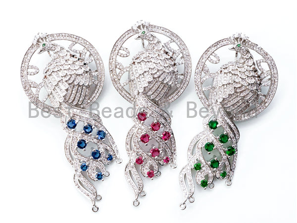 Large CZ Micro Pave CZ Micro Pave Focal Peacock Pendant, Pendant Connector, Jewelry Clasp, Pearl Jewerly Findings, 36x79mm, sku#L162