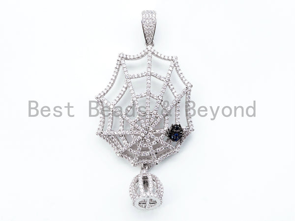 Large Spider and Web pendant, CZ Micro Pave Spider web pendant, Focal Spider Charm, Halloween Charm, SKU#L215