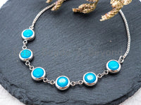 Sliding Adjustable Chain Bracelet, Evil Eye Bracelet, 8mm Turquoise Beaded Bracelet, Thin Link Bracelet, Silver Gold Bracelet, SKU#A48