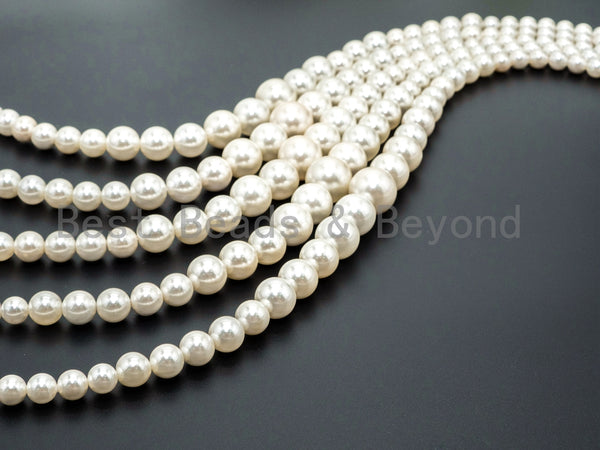 15inch strand Natural MOP Round Graduated Beads, 8-16mm White Round Polished Mother of Pearl, Bride Bridesmaid Wedding Supply, SKU#U46