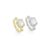 Gold Silver Big Square CZ Adjustable Ring, Sku#A113