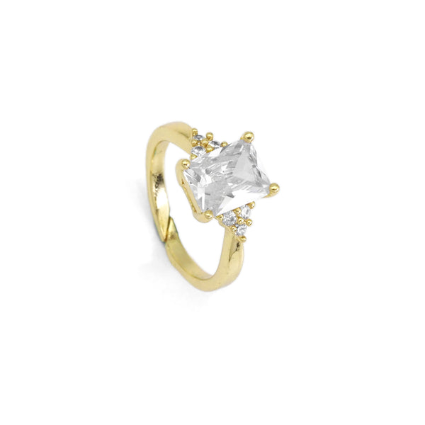 Gold Clear Rectangle CZ Adjustable Ring, Sku#A117
