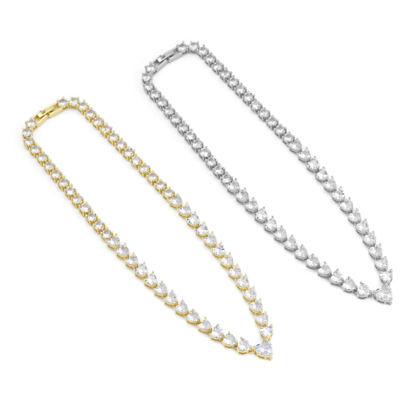 Silver Gold Heart CZ Necklace, Sku#A119