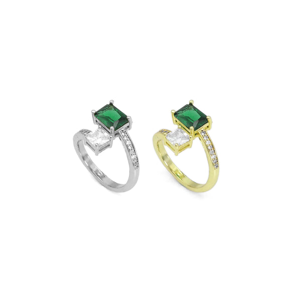 Gold Silver Green Clear Square CZ  Adjustable Ring, Sku#A134