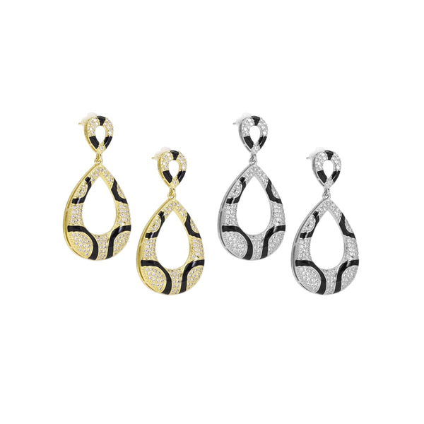 CZ Gold Silver Animal Print Teardrop Oval Earrings, Sku#A138