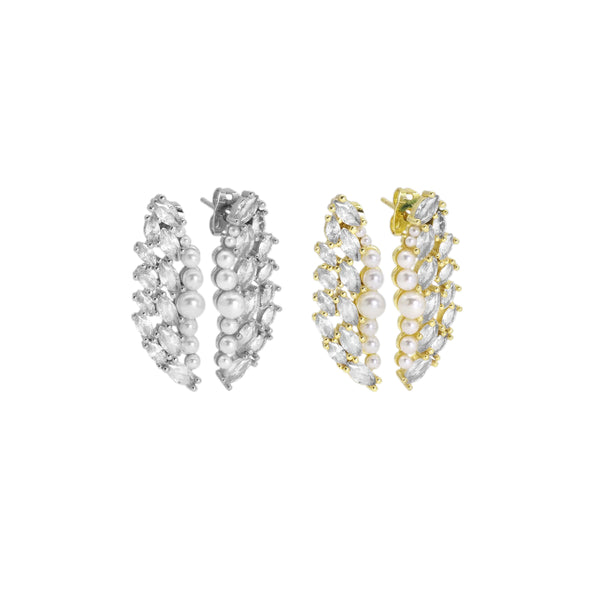 Gold Silver Pearl Angel Wings Earrings, Sku#A142