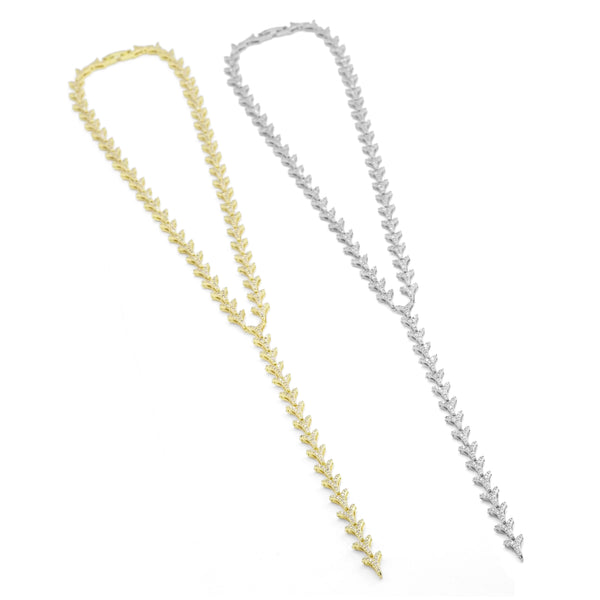 CZ Link Chain Y shape Long Necklace, Sku#A143