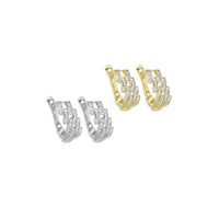 Gold Silver Baguette CZ Link Huggie Earrings, Sku#A144