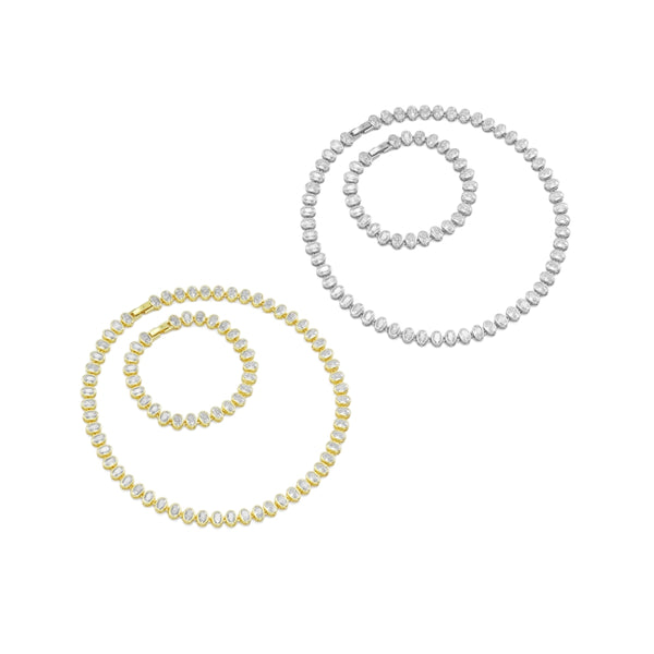 Gold Silver Oval CZ Link Chain Necklace Bracelet,sku#A148