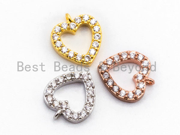 CZ Micro Pave Heart Pendant/Charm, Cubic Zirconia Pave Heart Shape Charm, Fashion Jewelry Findings, Gold/Silver/Rose Gold 9x10mm, sku#B73