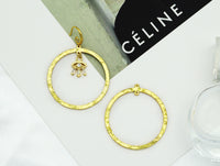 CZ Evil Eye On Round Ring Large Hoop Earrings, Sku#B182