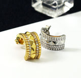 CZ Gold Silver Pave Huggie Stud Earrings, Sku#B214