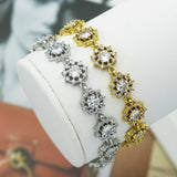 CZ Gold Silver Flower Bezel Setting Bracelet, Sku#B216