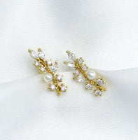 Gold Ear Climber Earrings, Pearl Branch Earrings, Sku#B225